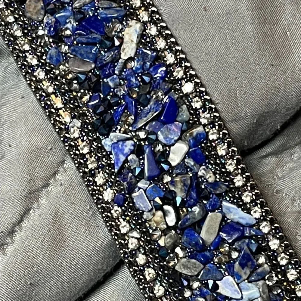 Magnetic Clasp High-Grade Leather Crystal Stones Bracelet lapis lazuli